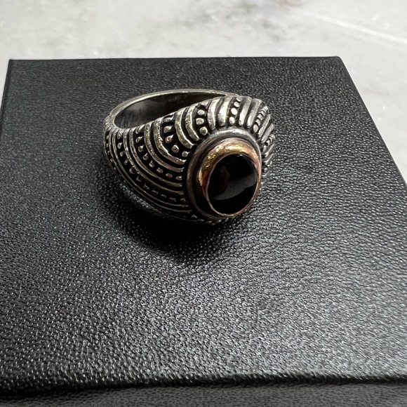 Rare retired James Avery Sterling Silver Black Onyx & 14k GOLD Ring size 6 - Picture 6 of 11